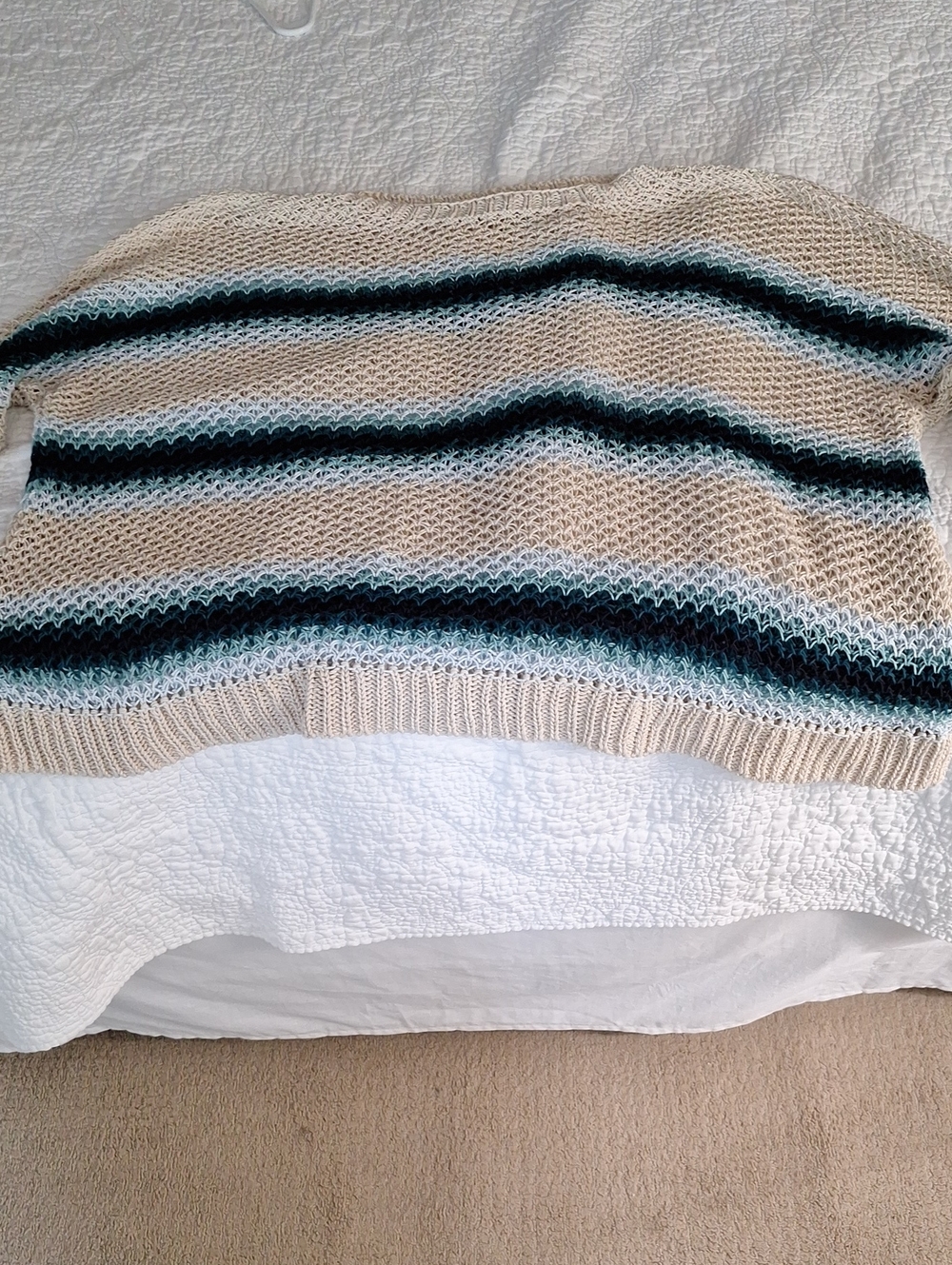 J Jill 2x Tan Khaki Light Blue Navy Open Weave Sweater